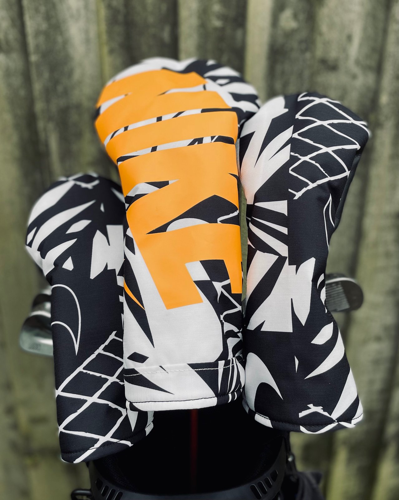 Custom Upcycled Nike Headcover Set - black/white/orange