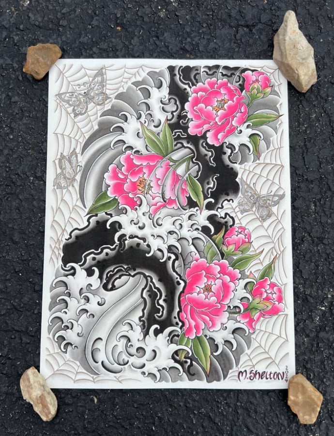 Image of Peonies and Rocks