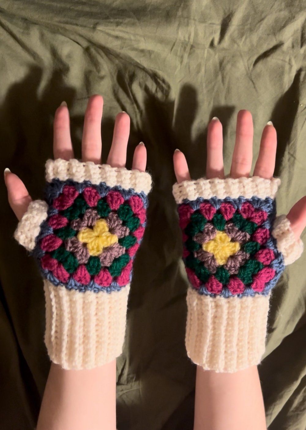 Image of granny square gloves