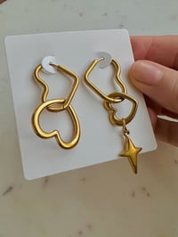 Image 2 of HEART & SPARKLE MISMATCH LINK EARRINGS 