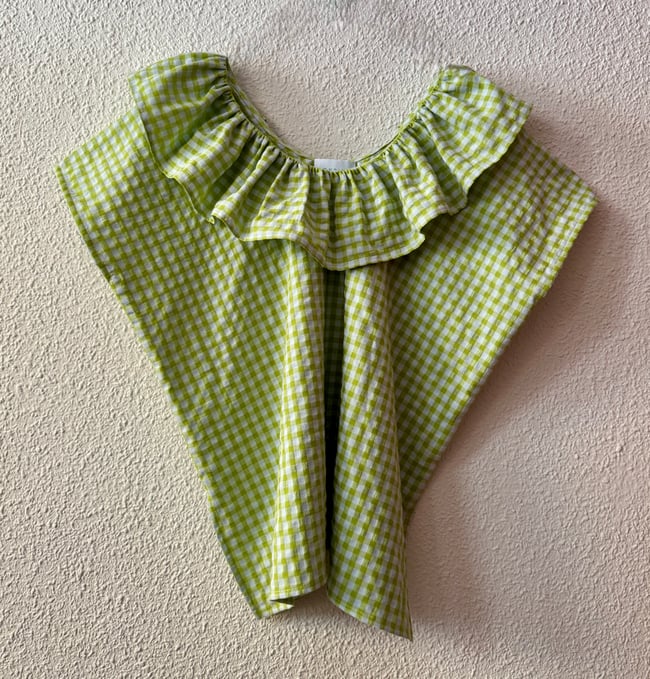 LIME VICHY SEERSUCKER HUIPIL WITH RUFFLE