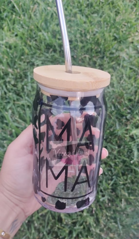 Image of MAMA cheetah print glass can