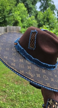 Image 3 of Brown & Denim Fedora hat & 3 Stack
