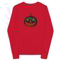 Image 8 of Youth Long Sleeve Tee - Jack O Lantern Retro Orange Glow