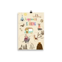 Happiness is Hiking Boho Nursery Poster with animals