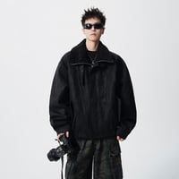 Image 3 of WTHT Fashion Men‘s Plush Spliced Thicken Design Loose Coats Trendy 2025 Autumn Solid Color Laple C