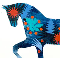 Image 3 of Clint , a blue monoprinted and collaged horse