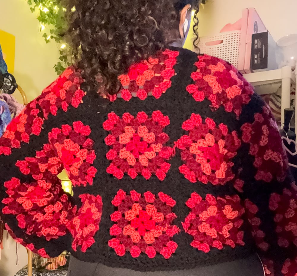 Image of Red Granny Square Tie-Front Sweater