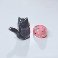 Image 5 of Black Cat With Strawberry Hat Ceramic Figurine 2