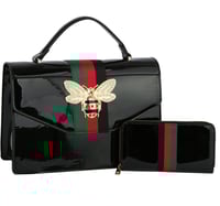 Image 2 of Gucci Inspired Glossy Queen Bee Stripe Flap 2-in-1 Satchel
