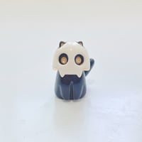 Image 1 of Glow in dark Black cat with skull mask ceramic figurine