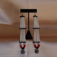 Image 1 of Red & Black Spider Dentalium Earrings