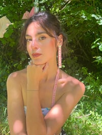 Image 5 of Tape measure earrings Creamy & red 