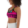 BOSSFITTED Neon Pink and Colorful Logo AOP Sports bra