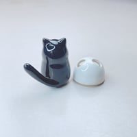 Image 5 of Black cat with skull mask ceramic figurine #1