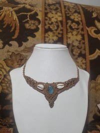 Image 4 of Azure Tides - Blue apatite & Cowrie shell micro macrame necklace 