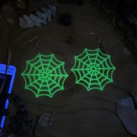 Image 2 of Glow In The Dark Giant Cobweb Earrings