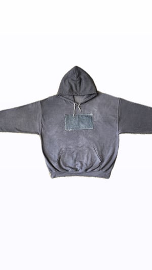 Image of Nwn- インジゴ Indigo Denim Hand dyed Hoodie pullover with sunfaded denim chest piece 