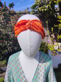Image 1 of Boho turban Head Band- sari fabric -orange
