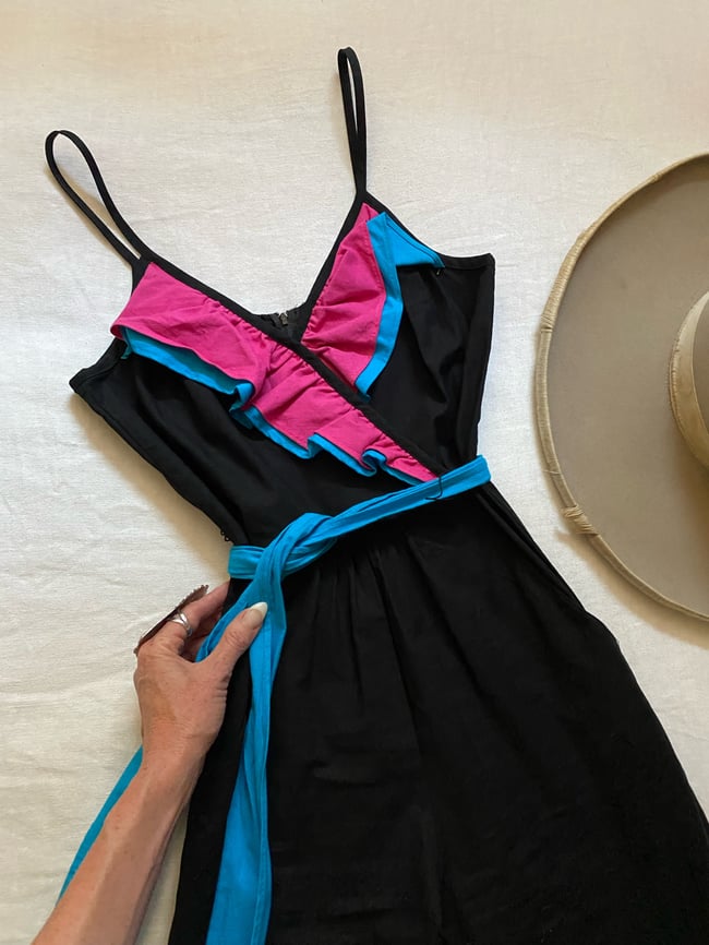 70s cotton ruffle jumpsuit and sash