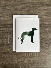 Image 1 of Standing Sighthound Greeting Card - Forest Green