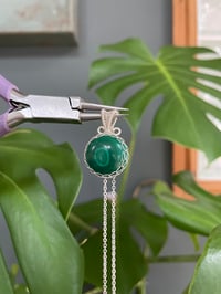 Image 3 of Silver Malachite Coin Crystal Necklace 
