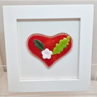 Framed Fused Glass Red Heart