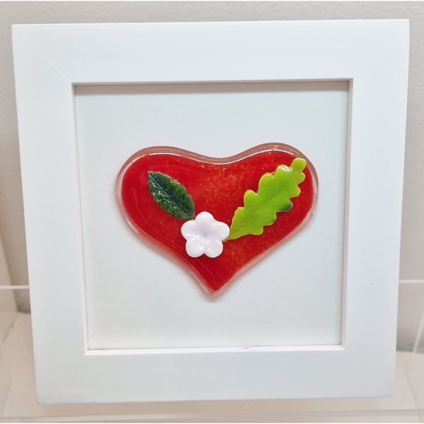 Image of Framed Fused Glass Red Heart