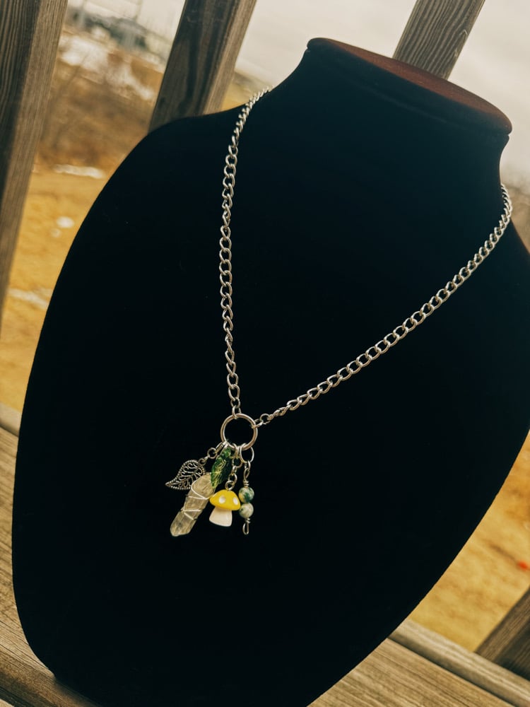 Image of "Grow with the Flow" Charm Necklace w/ Tree Agate & Aura Quartz