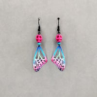 Hot Pink Skull + Vibrant Wings Earrings