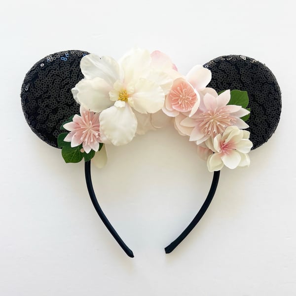 Image of Black Ears with Blush Tropical Florals 