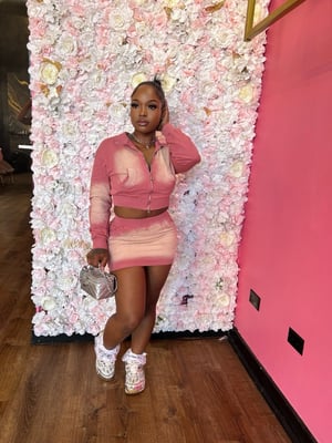 Image of power pink skirt set