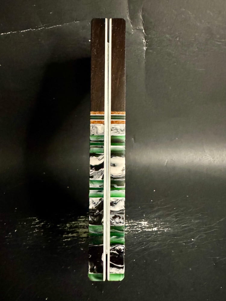 Image of African Blackwood & Green @Kaoticartworks Resin Segmented Knife Scales