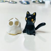 Image 5 of Black Cat With Ghost Mask Figurine