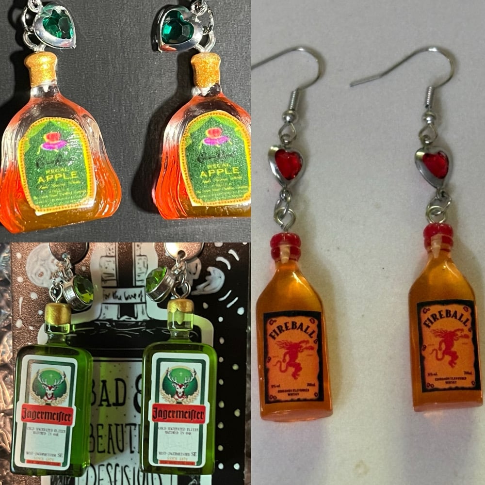 Image of Whiskey mini bottle dangle earrings Jameson, Jack, Jagermeister, etc