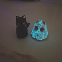 Image 6 of Glow in dark Black Kitty Cat With Ghost Mask Ceramic Figurine 