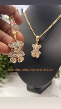 Gold bling teddy bear necklace 