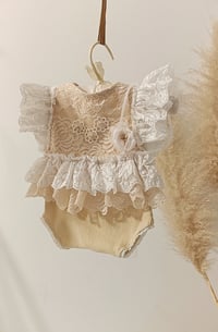 Image 3 of Photo prop newborn set - Livia - body-dress with headband (beige and off white)