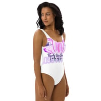 Image 3 of White and Purple Logo One-Piece Swimsuit