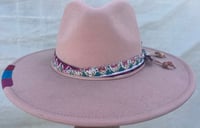 Image 1 of Blush Pink Fedora Hat  Multi Print & Charm Band