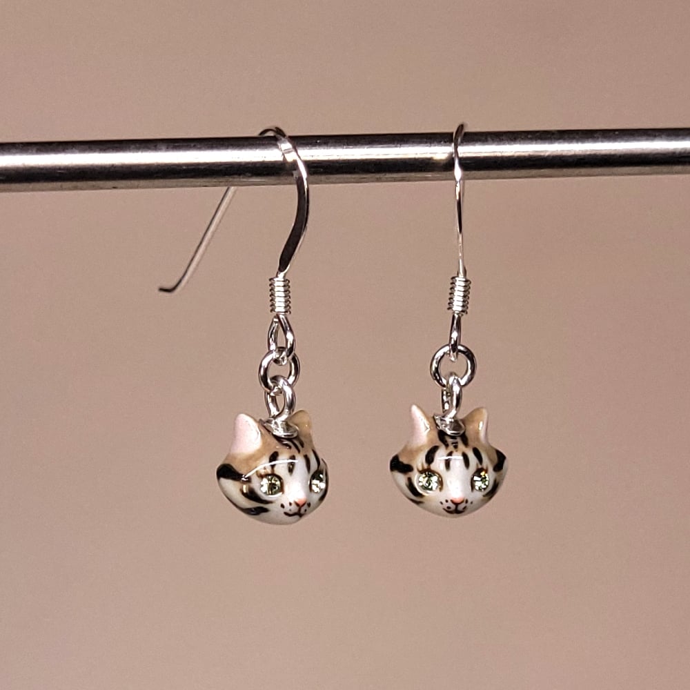 Image of Brown Tabby & Sterling Silver Teeny Tiny Earrings
