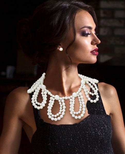 Image of Pearl Beaded Collar Bib Necklace