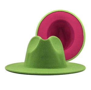 Image of Fedora Green Pink Two Tone Wide Brim Hat For Women