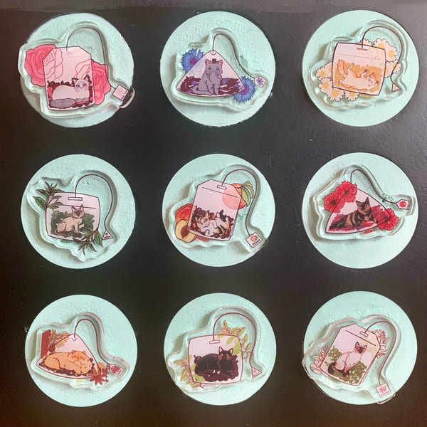 Image of Acrylic Tea Cats Pins