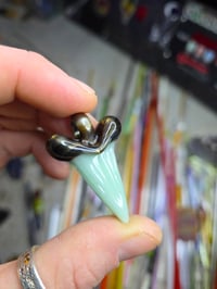 Image 3 of Electrum/mint glass shark tooth pendant 