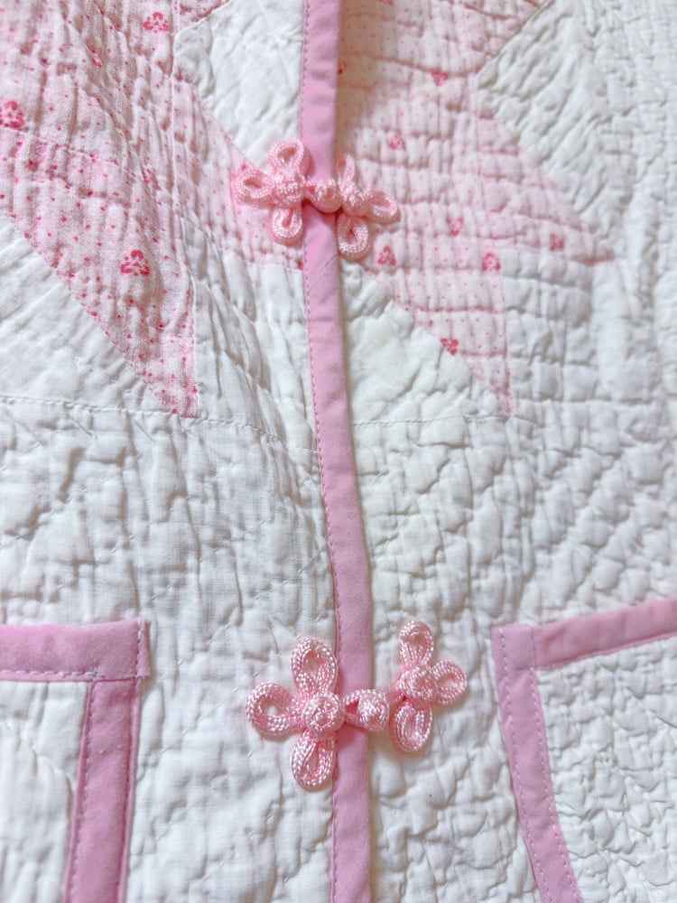 Image of Princess Puff Sleeve Quilt Coat — Baby Pink Sawtooth Star