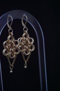 Image 3 of Flower Drop Hoops (Gold) 