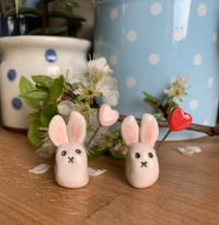 Image 9 of Hand Made Ceramic Cute Bunny holding a Heart