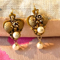 Image 1 of Small OAXACAN GOLD AND PEARL EARRINGS 