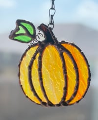 Image 1 of Copper Pumpkin Stained Glass Suncatcher